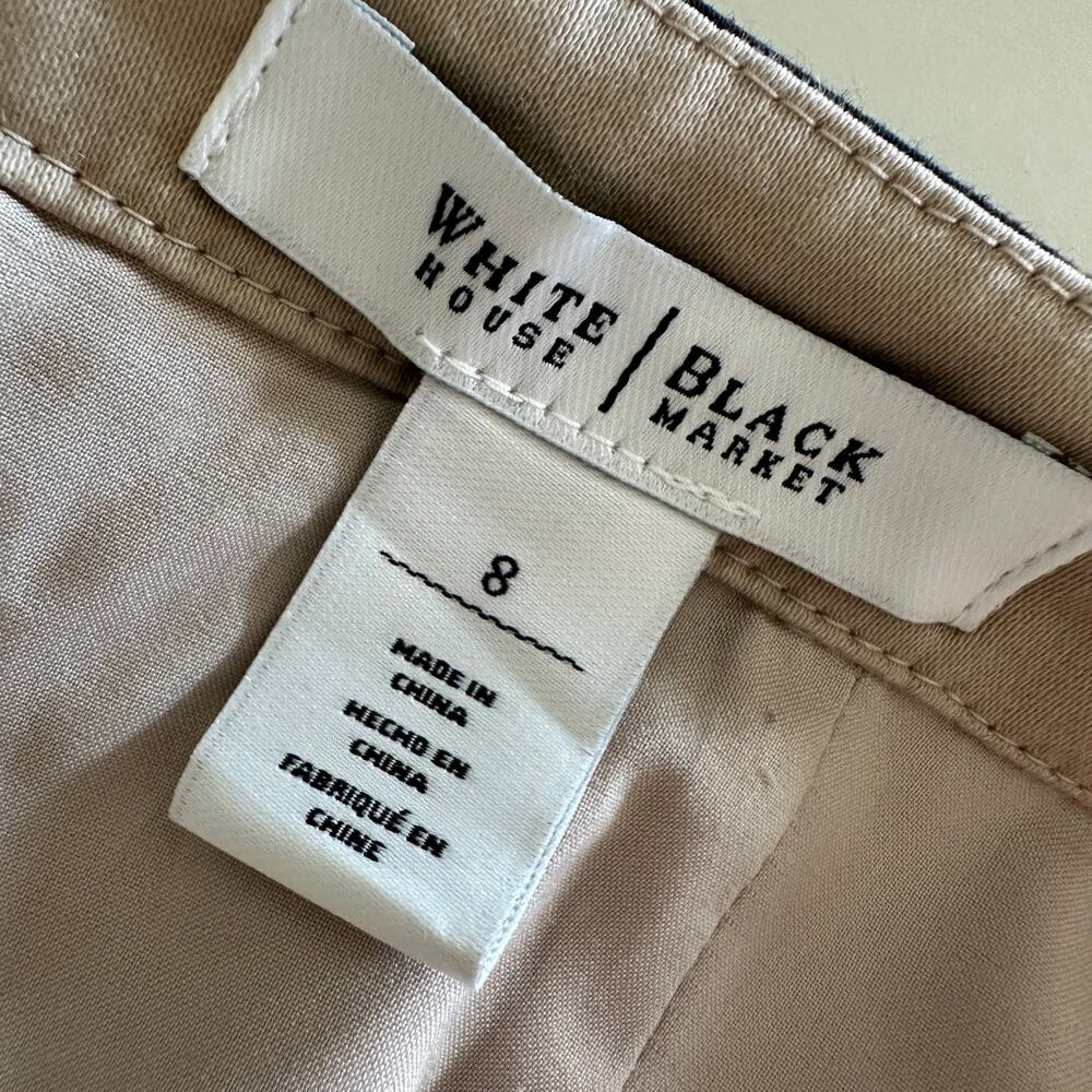 White House Black Market Khaki Split-Neck Sheath Dress with Black Trim - Picture 2 of 13